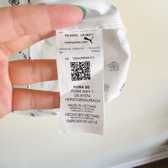 Puma White + Blue Hibiscus Floral Print Zip Closure Polo - Medium - Picture 5 of 10